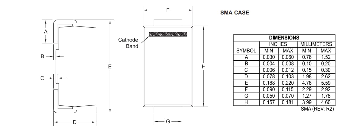 Mechanical Drawing - Central Semiconductor CMSH1 Series 1.0 Amp Schottky Rectifiers